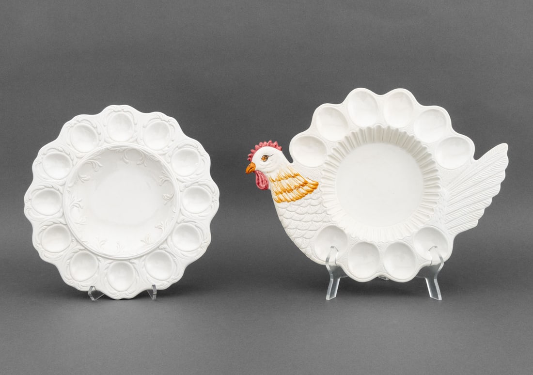 Majolica White Glazed Ceramic Egg Platters, 2 (1 of 13)