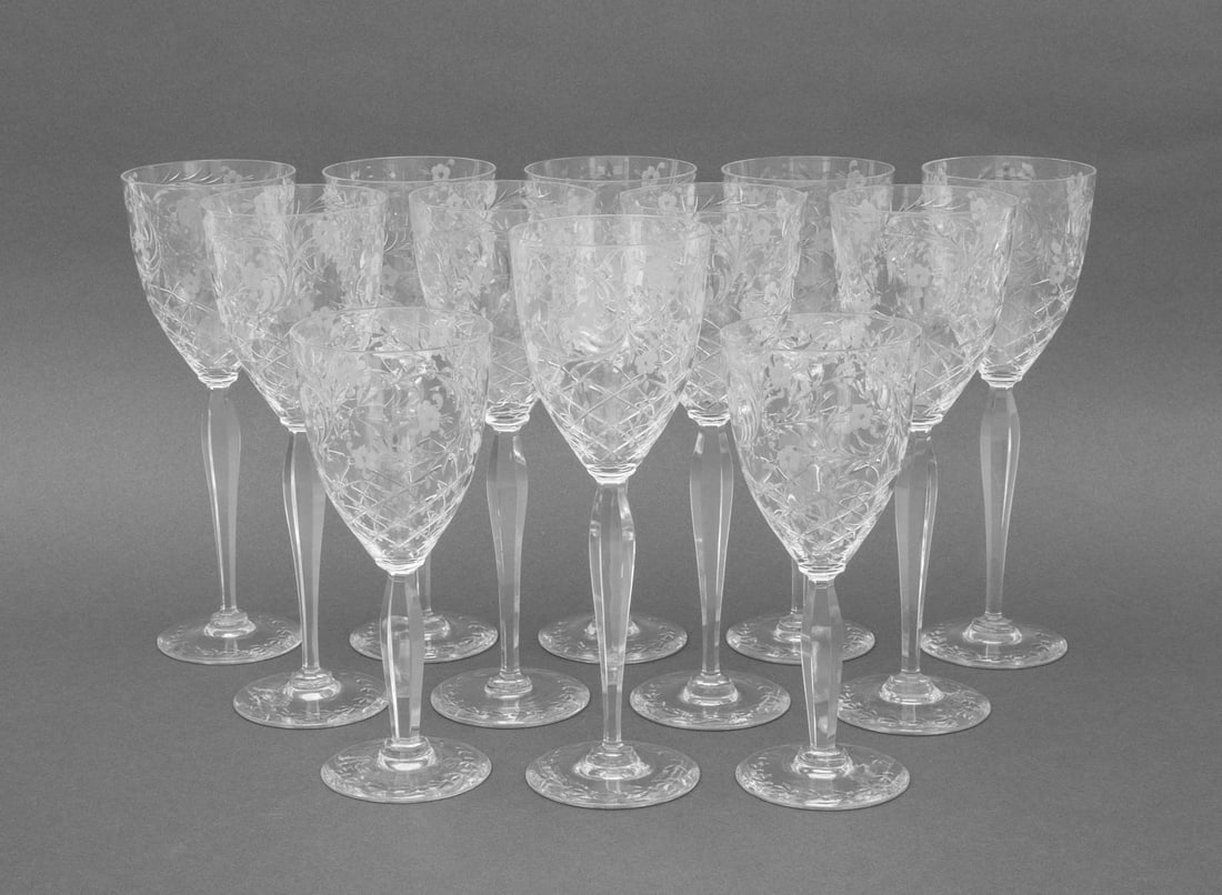 Floral Etched and Cut Crystal Wine Glasses, 12 (1 of 9)