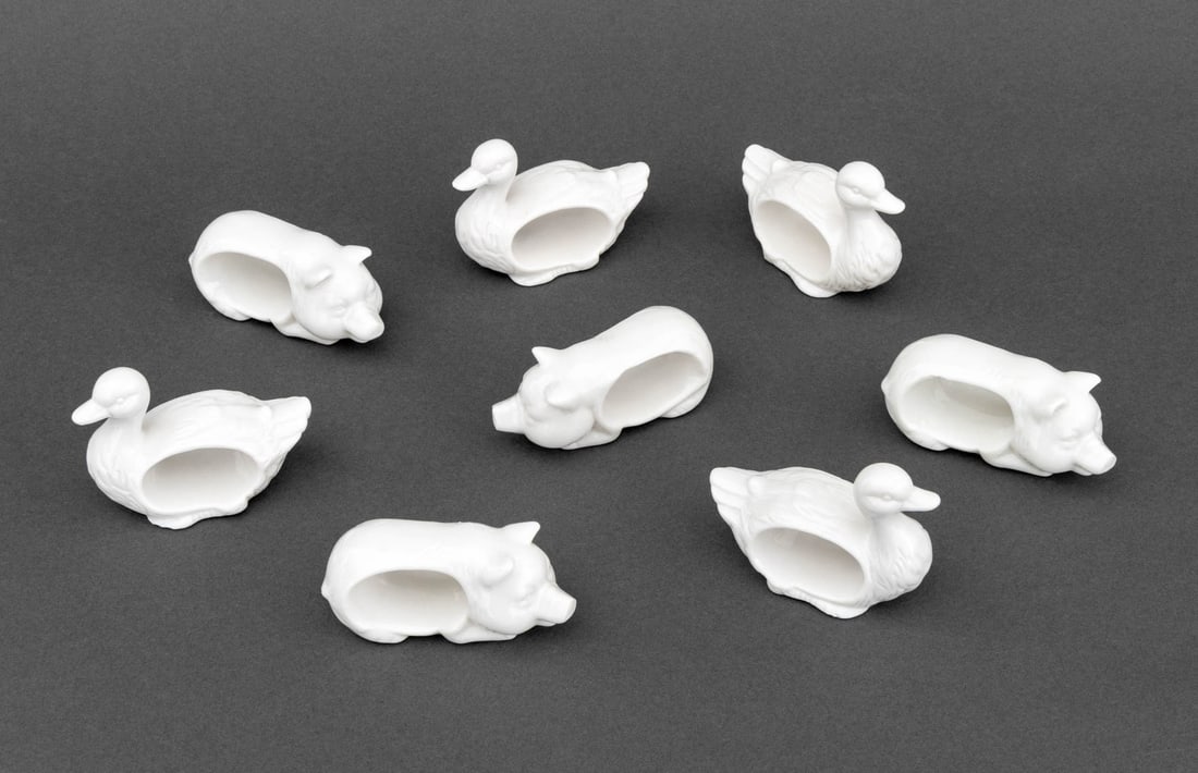 Goose Form White Glazed Porcelain Napkin Rings, 8 (1 of 10)