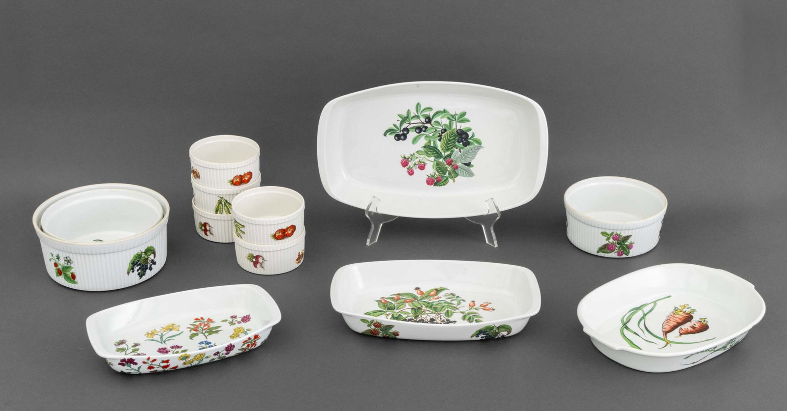 French Porcelain Botanical Motif Dinnerware, 12 (1 of 20)
