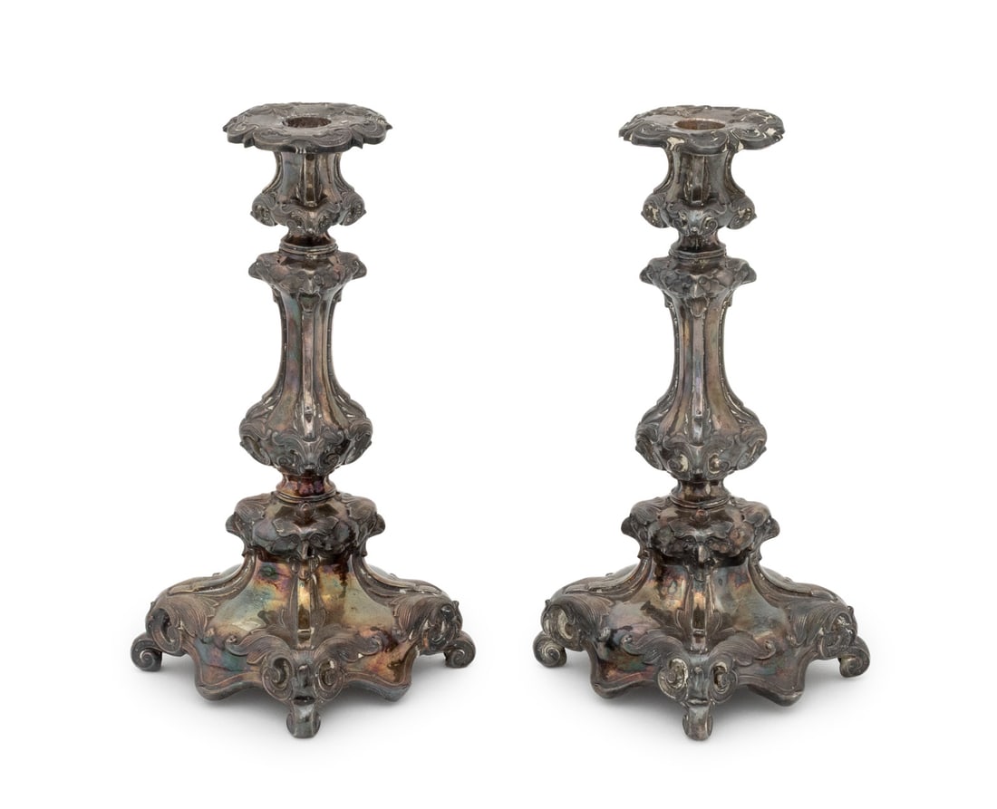 Russian Baroque Style Silver Plate Candlesticks, 2 (1 of 7)