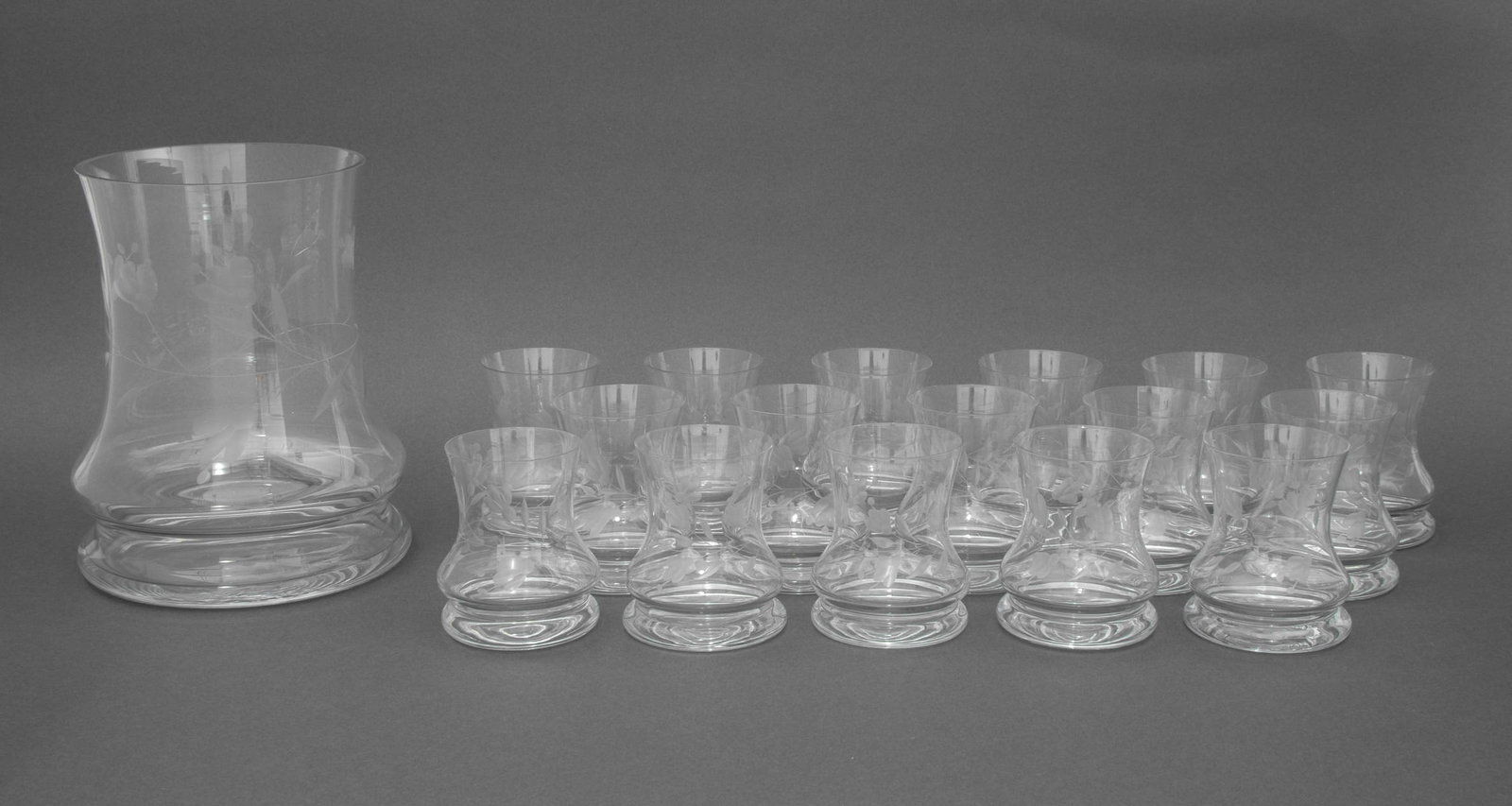 Floral Motif Etched Glass Punch Set, 17 (1 of 11)