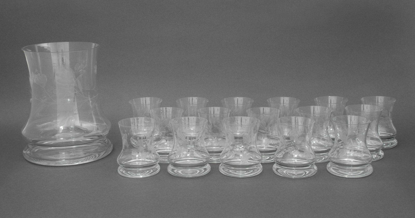 Floral Motif Etched Glass Punch Set, 17 Pcs. (1 of 9)