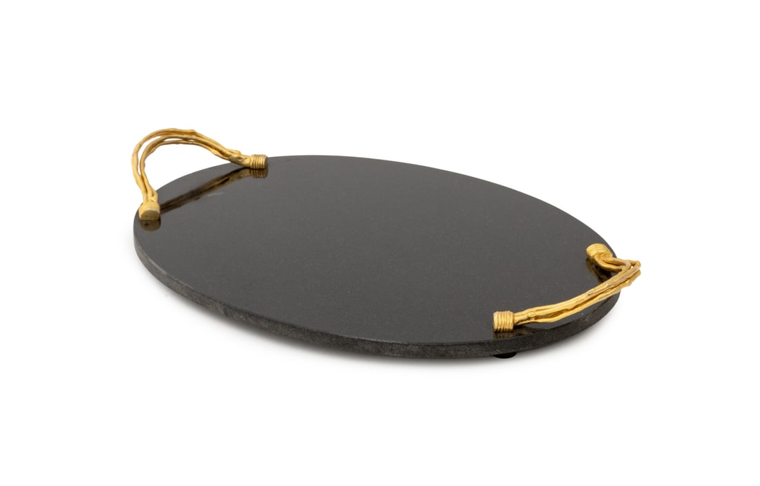 Michael Aram Gilt Metal Mounted Black Granite Tray (1 of 8)
