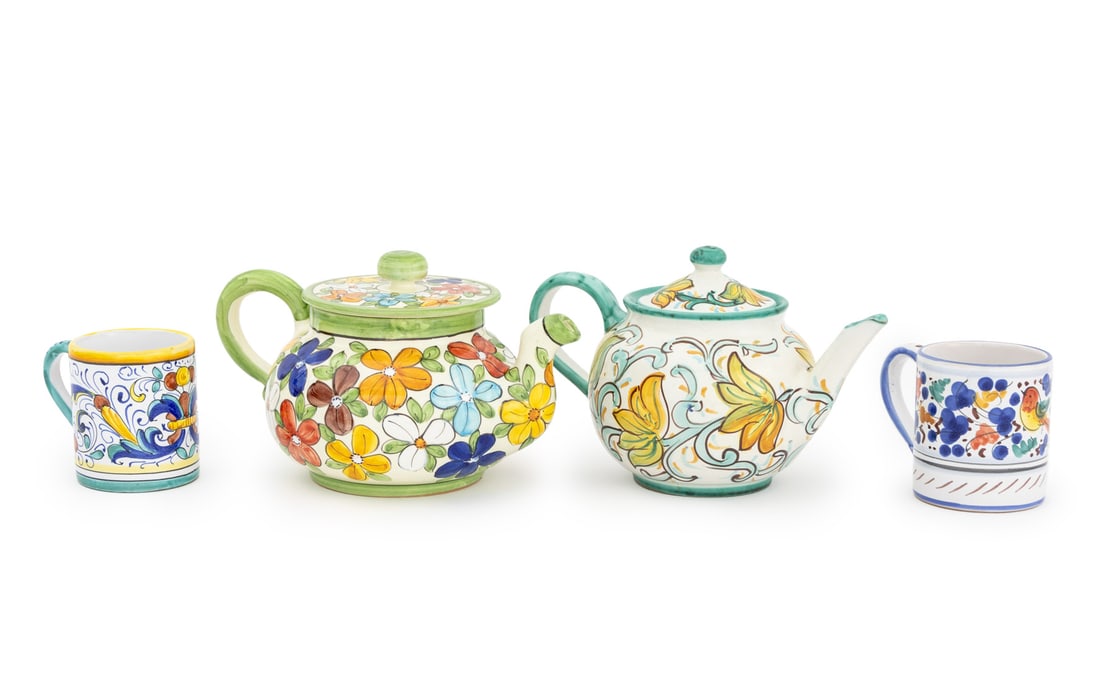 Italian Maiolica Floral Motif Teapots & Teacups, 4 (1 of 20)