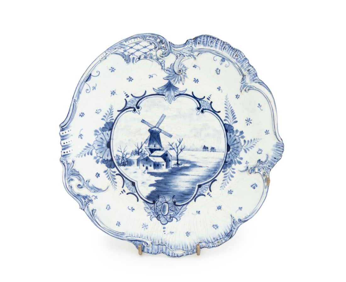 Royal Bonn Blue and White Ceramic Plate: Royal Bonn Blue and White Ceramic Plate, with windmill landscape, with cobalt blue and impressed mark to underside. 9.25" Diameter. Provenance: The Estate of Alton G. Marshall, former aide to Nelson R