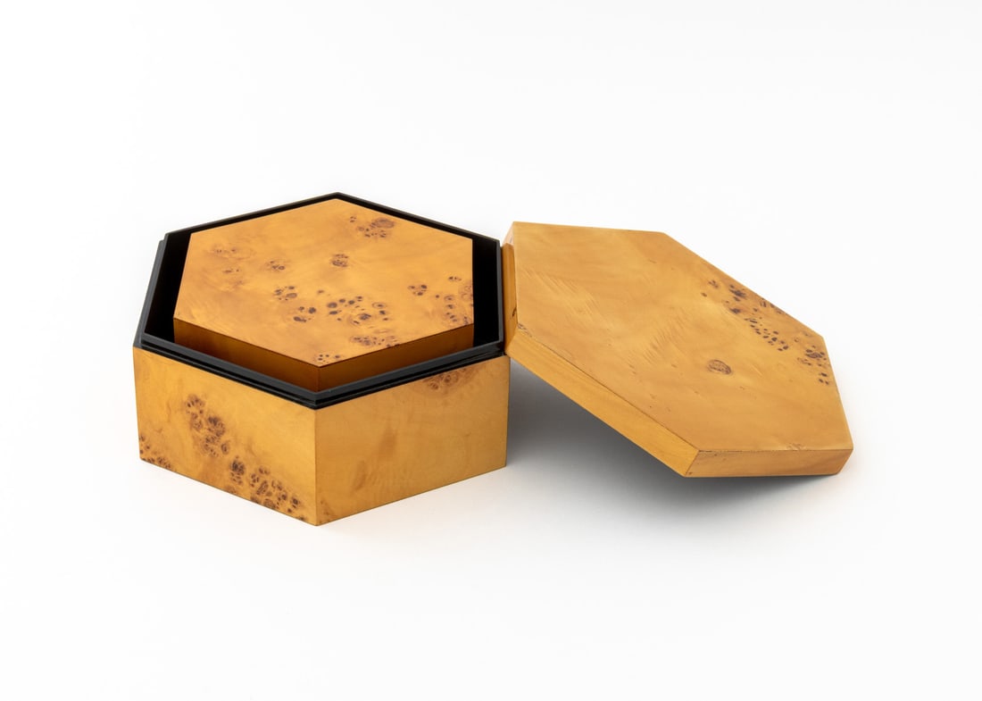 Graduated Burl Maple Veneered Hexagonal Boxes, 2 - 3