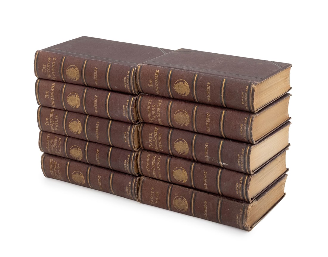 William Makepeace Thackeray Books, 10: Group of Ten William Makepeace Thackeray Books, Boston: DeWolfe, Fiske and Company: "The Newcomes", "The History of Pendennis", "Vanity Fair and Lovell the Widower", "The History of Henry Esmond, Esq.