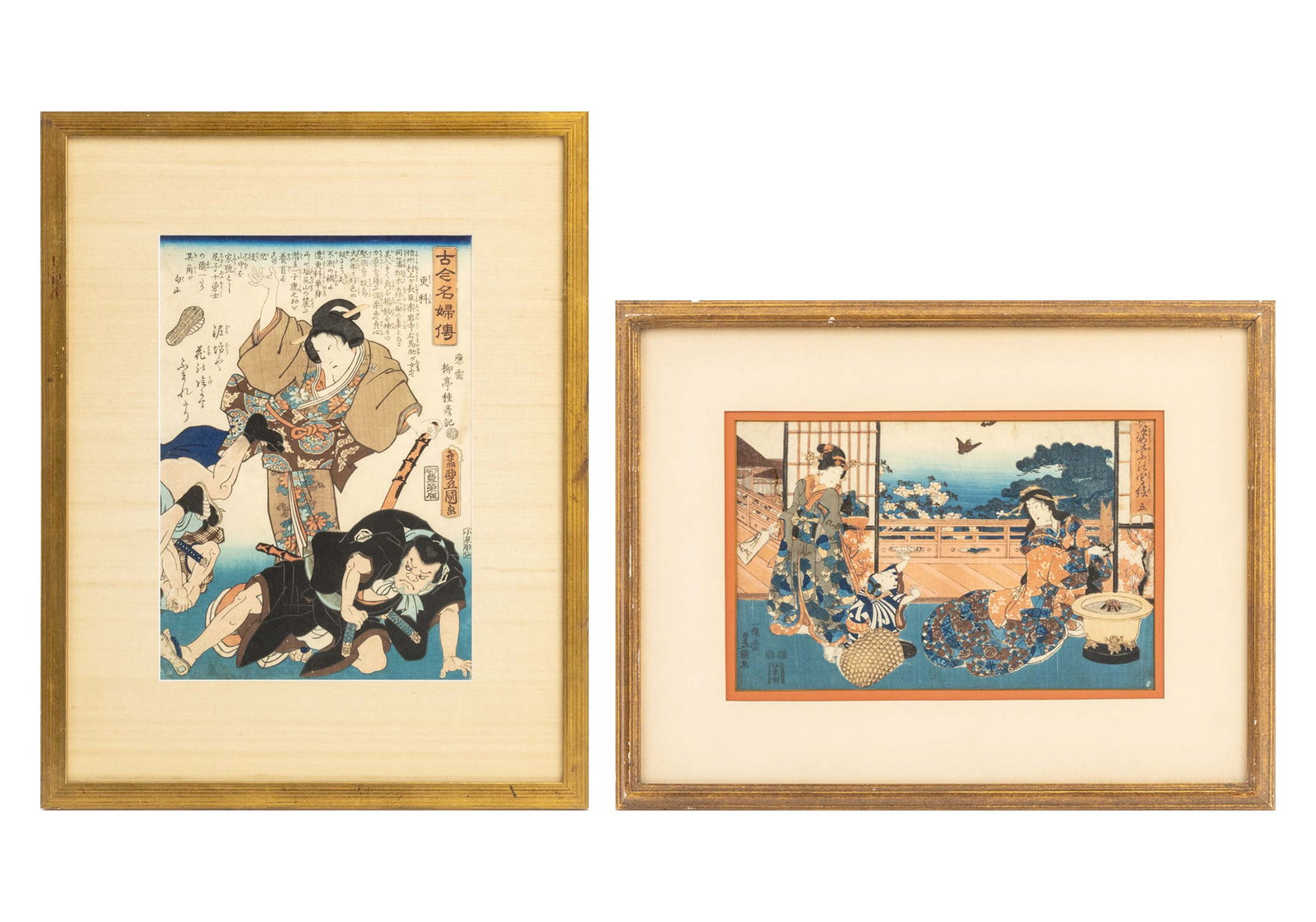 Utagawa Kunisada Bijin-ga Woodblock Prints, 2: Utagawa Kunisada (Toyokuni III, Japanese, 1786-1865), Two Bijin-ga Scenes, Woodblock Prints in Colors on Paper, comprising: "Princess Sarashina" from the series "Biographies of Famous Women of Ancient