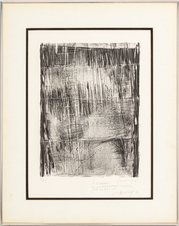 Perla Krauze Abstract Composition Lithograph, 1995: Perla Krauze Kleimbort (Mexican, b. 1953), Abstract Ladder Composition, Lithograph on Paper, 1995, signed and inscribed in Spanish "Sr. Embazador, / con mis mejores desejos, siempre / para ud y su sra