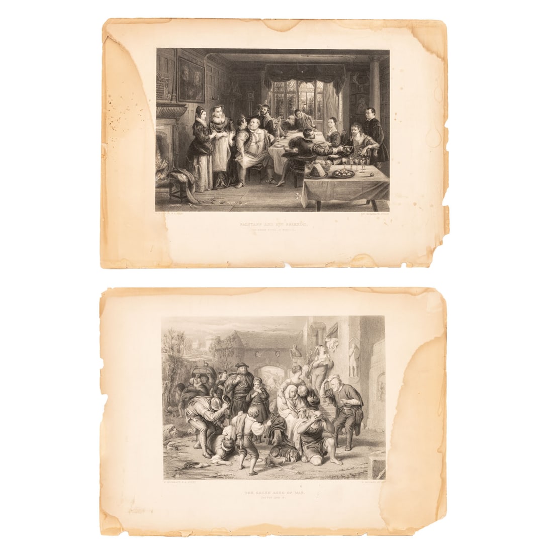 William Shakespeare Plays Engravings, 2: Collection of Two William Shakespeare Play Scenes, Two Engravings, one After Charles Robert Leslie (British, 1794?1859) engraved by William Greatbach "Falstaff and His Friends, The Merry Wives of Wind