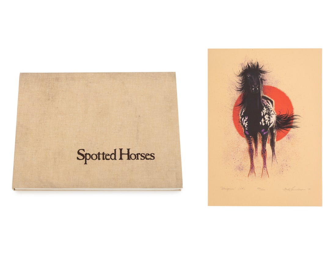 William Faulkner Spotted Horses Illustrated Novel: Faulkner, William, "Spotted Horses", Illustrated Novella, 1989, with original lithographs by Boyd Saunders, limited edition run printed by University of South Carolina Press, signed by Boyd Saunders a
