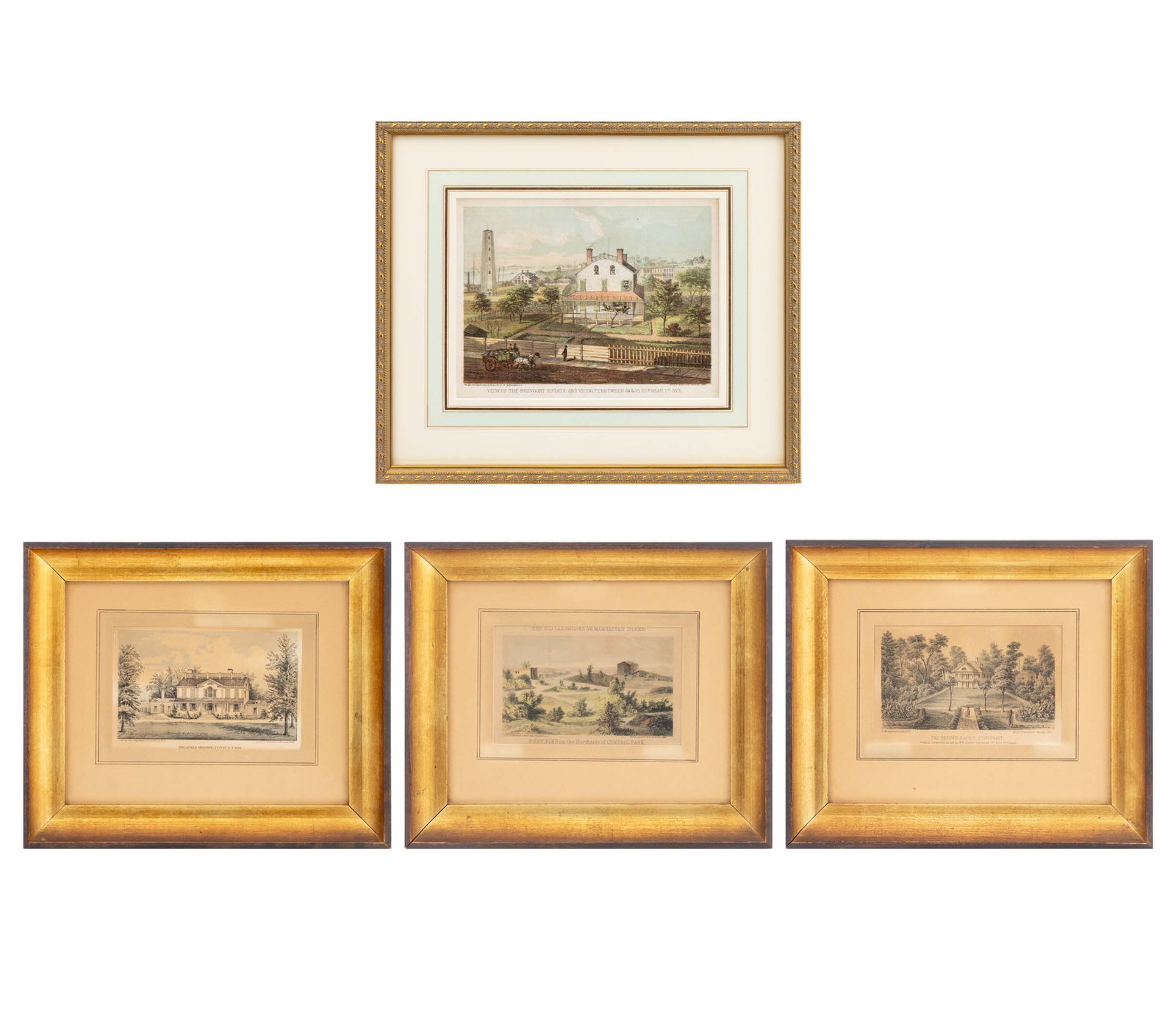 D.T. Valentine's Manual NYC Scene Lithographs, 4: Collection of Four D. T. Valentine's Manual New York City Scenes, Lithographs in Colors, comprising: "View of the Brevvort Estate and Vicinity, Between 54 & 55 Sts. Near 1st Ave.", "The Residence of N