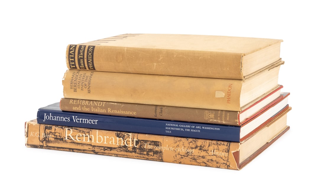 Books on European Artists, 5: Collection of Five Books on European Artists, comprising: "Rembrandt: The Complete Etchings", Boon, K.G., "Johannes Vermeer", National Gallery of Art, Washington, "The Italian Painters of the Renaissa