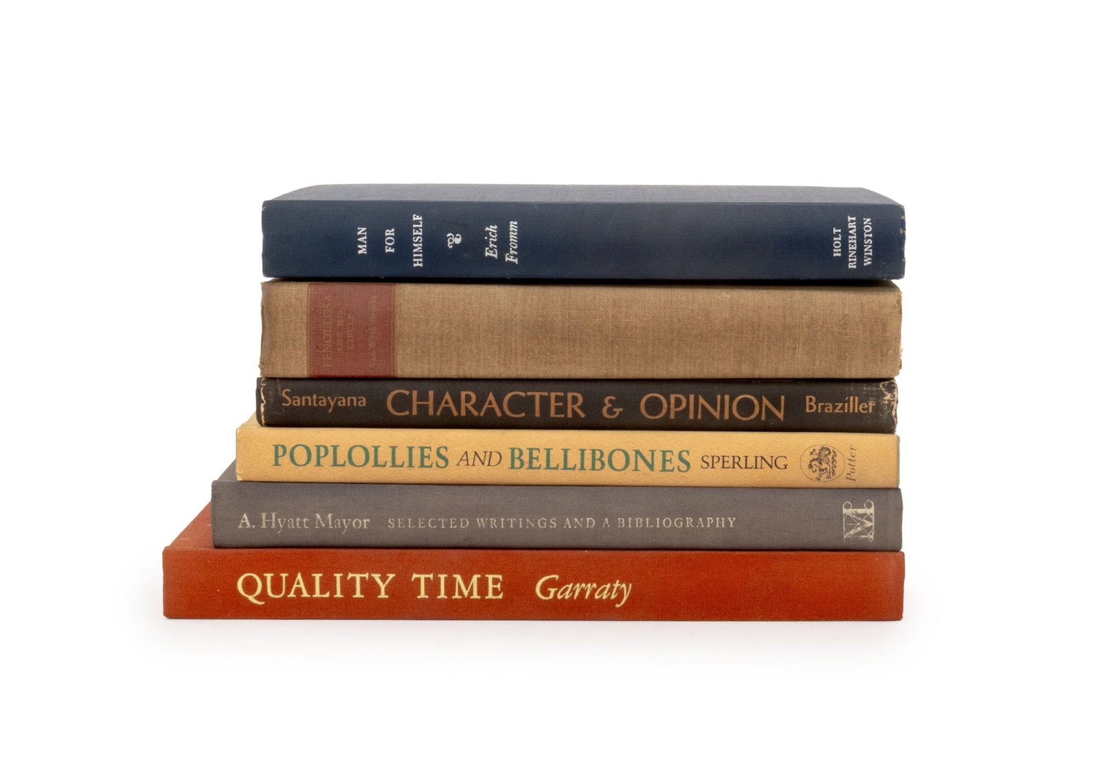 Non-Fiction and History Books, 6: Collection of Six Non-Fiction and History Books, comprising: "Character & Opinion in the United States", Santayana, George, "Poplollies and Bellibones", Sperling, Susan Kelz, signed by author on half-