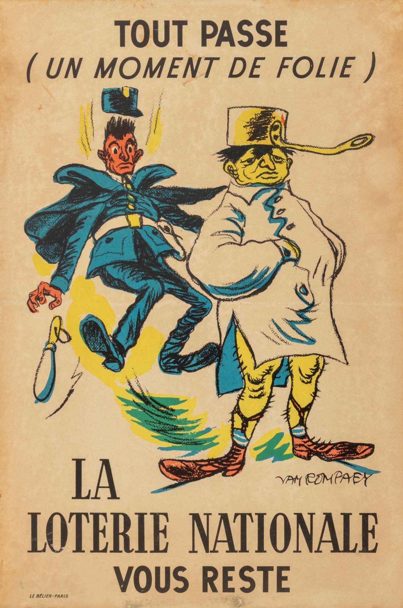 Armand Van Rompaey "La Loterie Nationale" Poster: Armand Van Rompaey (Belgian,1928 - 2022), "La Loterie Nationale Vous Reste", Poster in Colors, unframed. 23.5" L x 15.75" W. Provenance: From a New York City Collection. Keywords: Prints, Multiples, F