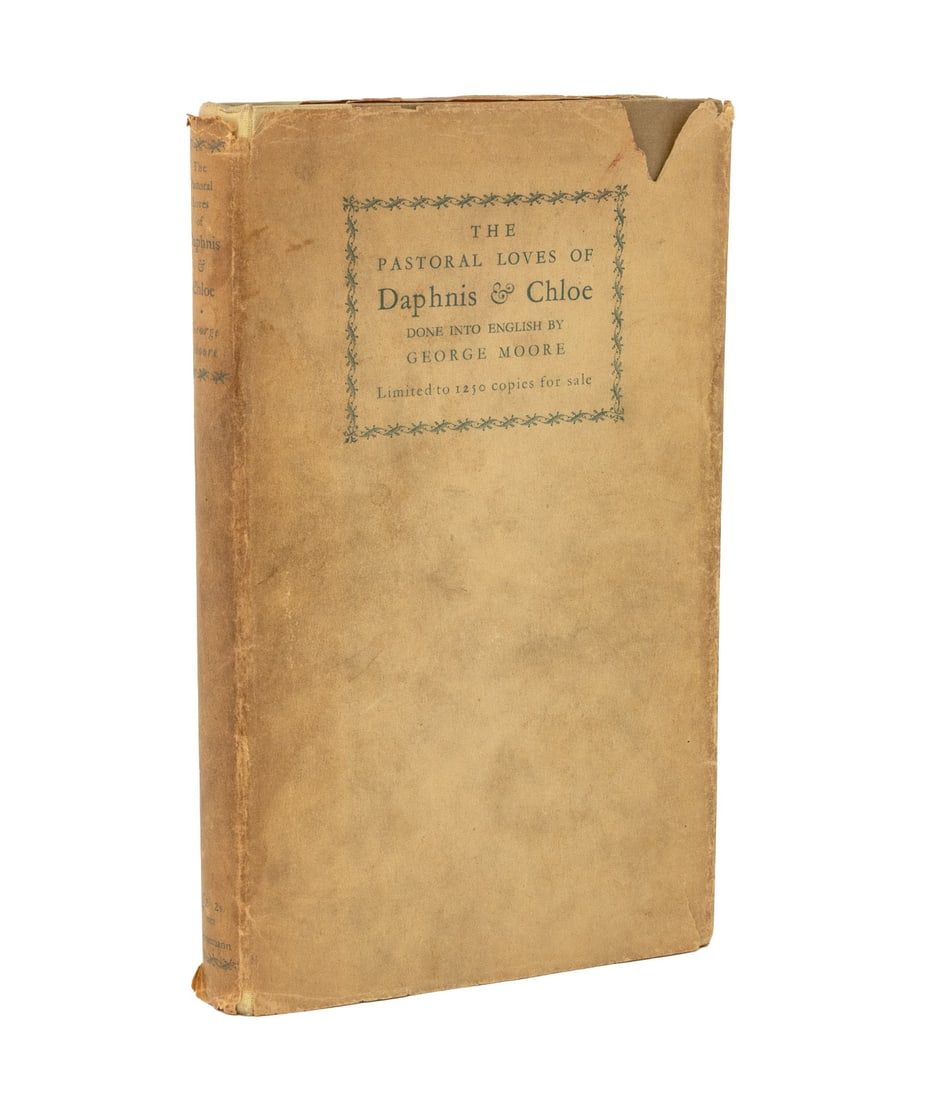 George Moore Signed "The Pastoral Loves ...", 1924: Moore, George, "The Pastoral Loves of Daphnis & Chloe", London: William Heinemann Ltd., 1924, no. 1174 of 1280 copies, signed and numbered on colophon by author. 9.25" L x 5.75" W x 0.75" D. Provenanc
