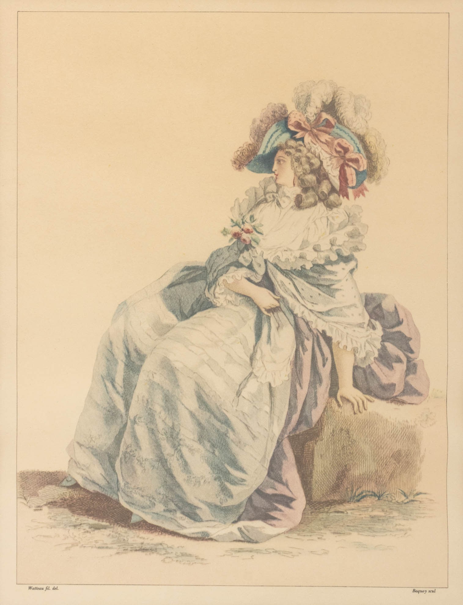 After Antoine Watteau Hand-Colored Engraving - 2