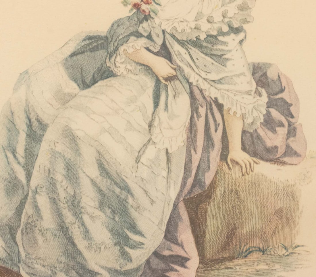 After Antoine Watteau Hand-Colored Engraving - 4