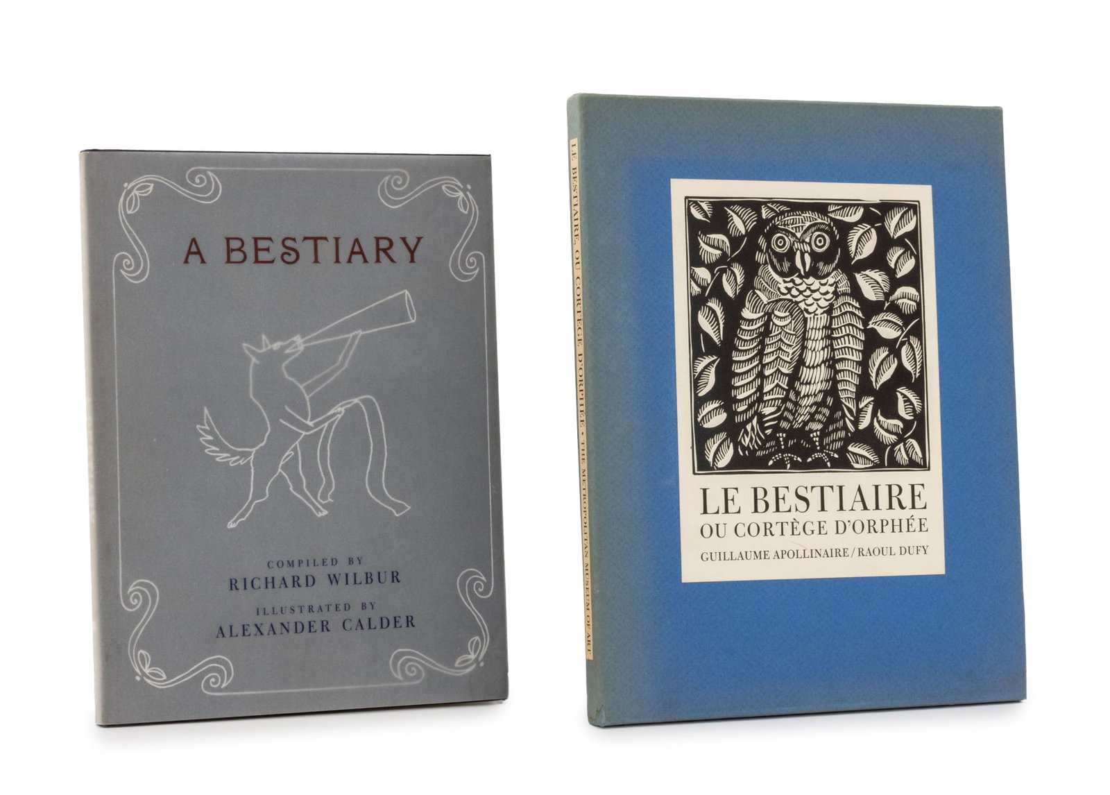 Raoul Dufy & Alexander Calder Bestiaries, 2: Collection of Two Bestiaries, comprising: Apollinaire, Guillaume, illus. Dufy, Raoul, "Le Bestiaire ou Cortege D'Orphee", New York: The Metropolitan Museum of Art, 1977; and Wilbur, Richard, illus.: C