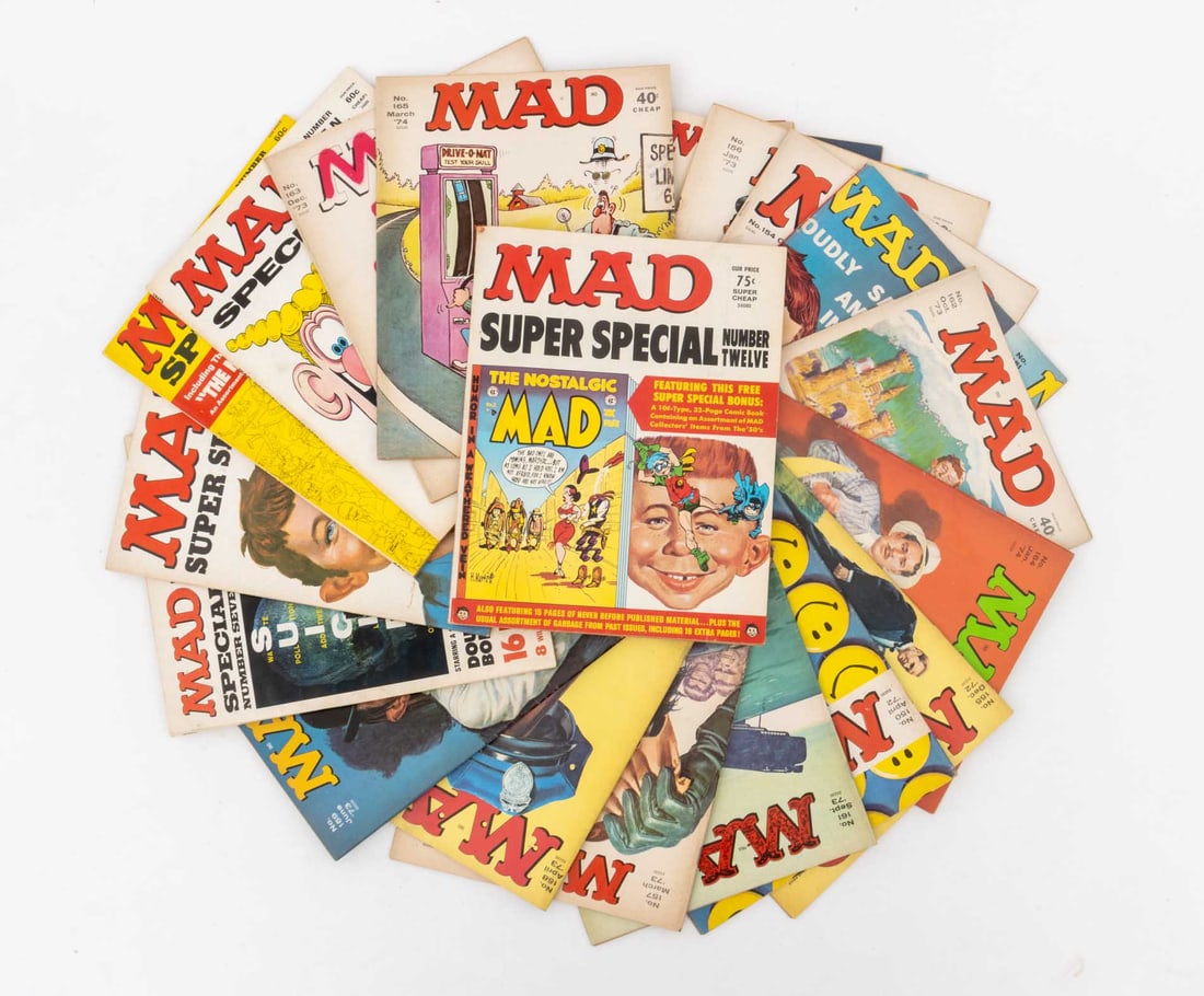 Collection of Issues of "Mad" Magazine, Over 20: Collection of 20+ Issues of "Mad" Magazine, incomplete collection published 1969-1974. Each: 10.5" L x 8" W. Provenance: From an Upper West Side, New York City Estate. Keywords: Vintage, Americana, Hu