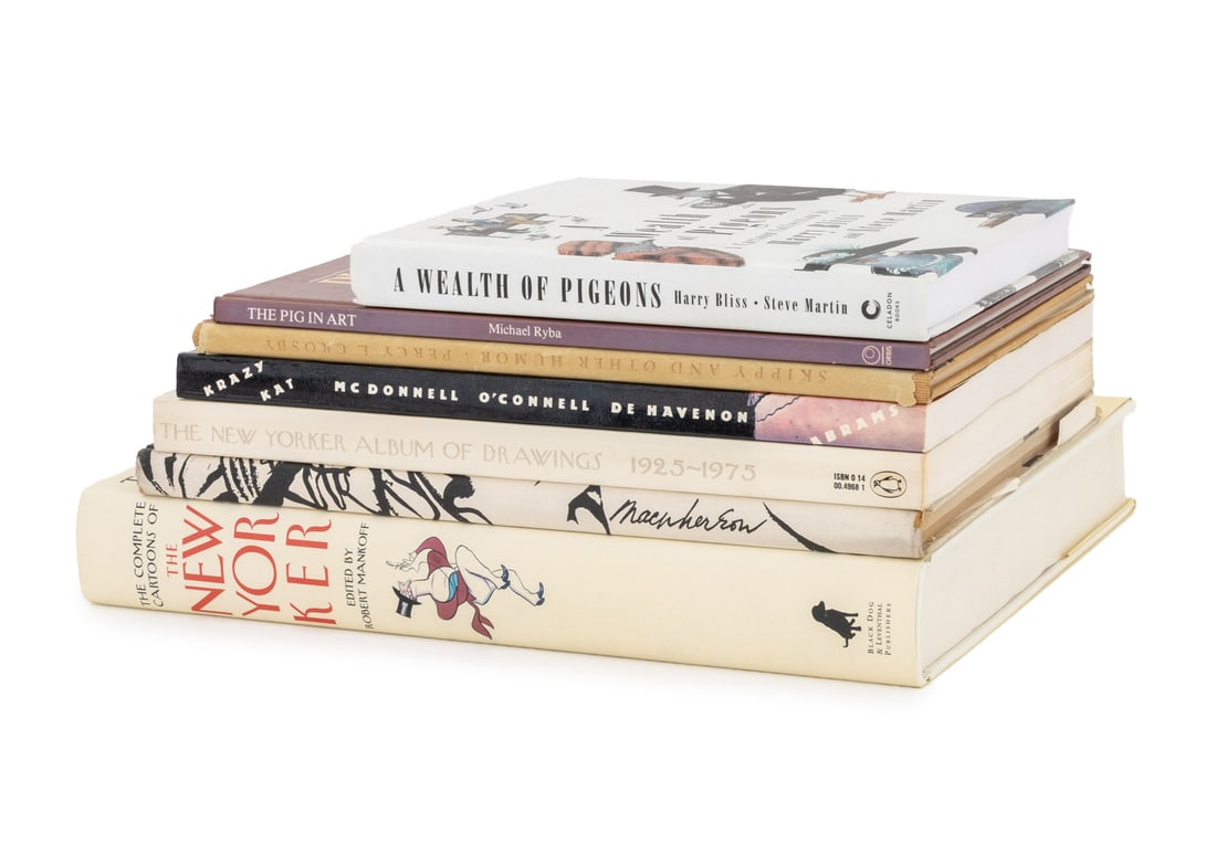 Signed, Etc. Cartoon and Humor Books, 7: Collection of Seven Cartoon and Humor Books, comprising: "The Complete Cartoons of the New Yorker", ed.: Mankoff, Robert, "Skippy and Other Humor", Crosby, Percy L., signed and inscribed on flyleaf by