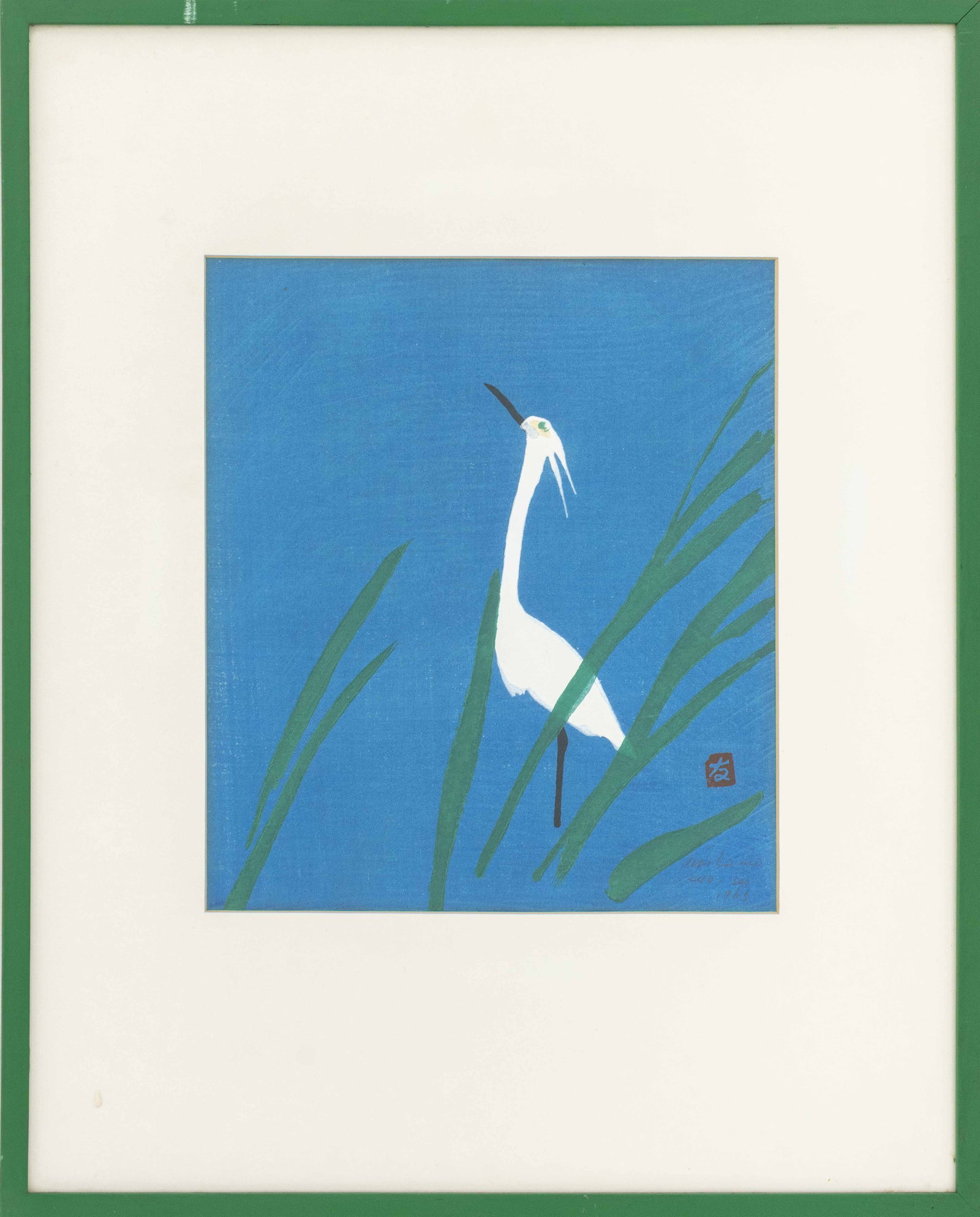 Tomonosuke Ogo "Snow Heron" Woodblock Print, 1965 (1 of 7)