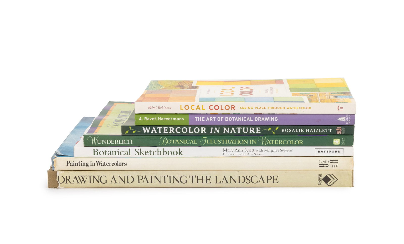 Books on Landscape and Botanical Art Techniques, 7: Collection of Seven Books on Landscape and Botanical Art Techniques, comprising: "Local Color Seeing Place Through Watercolor", Robinson, Mimi, "Botanical Illustration in Watercolor", Wunderlich, Elea