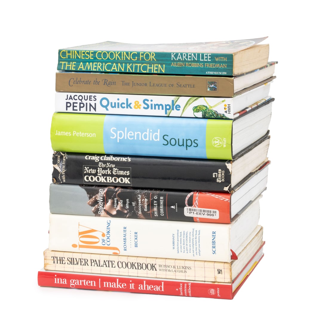 Recipes and Cookbooks, 9: Collection of Nine Books on Recipes and Cookbooks, comprising: "Joy of Cooking", Rombauer, Irma S. and Marion Rombauer Becker, "The New York Times Cookbook", Claiborne, Craig and Pierre Franey,