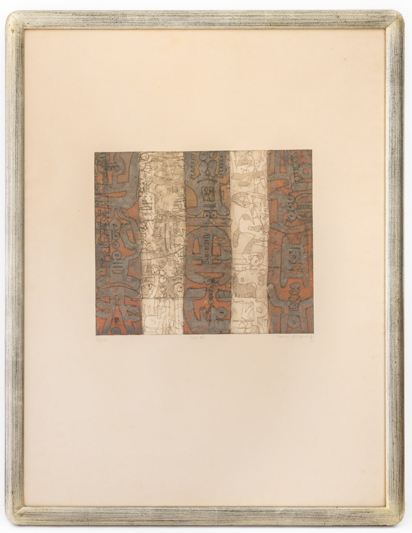 Shoichi Hasegawa "Toki" Etching: Shoichi Hasegawa (Japanese, 1929-2023), "Toki", Etching, signed in pencil lower right, titled lower center, and numbered edition "66/100" lower left Image: 9.5" H x 11.5" W; frame: 27.5" H x 21" W x