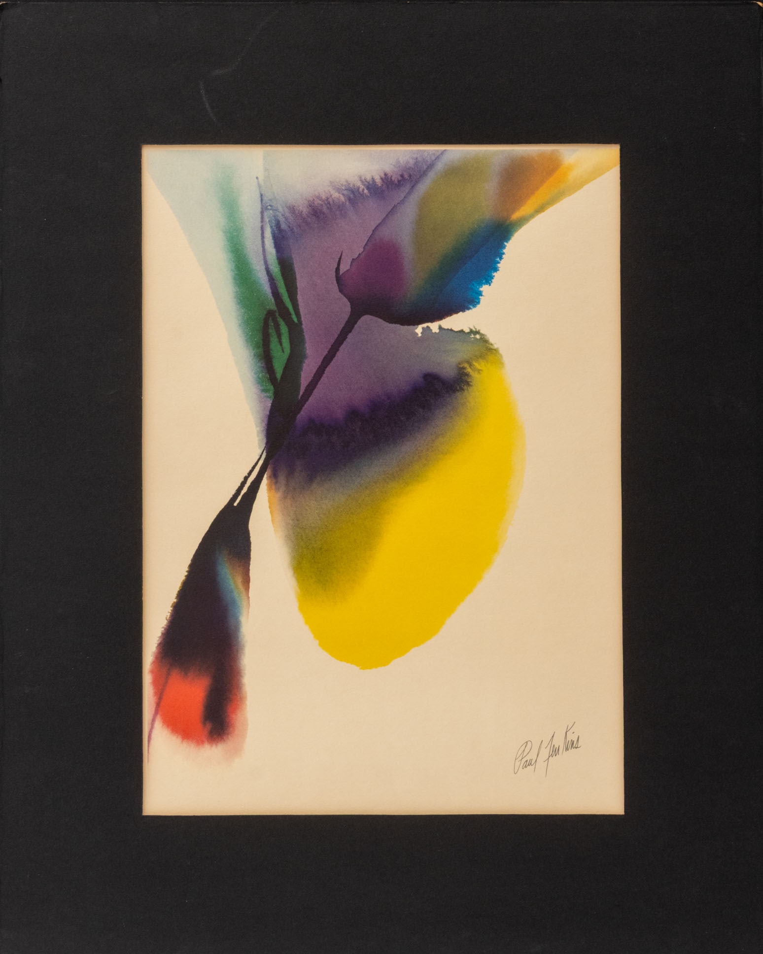Paul Jenkins Abstraction Offset Lithograph: Paul Jenkins (American, 1923-2012), Abstract Composition, Offset Lithograph in Colors, signed in print lower right, unframed. Image: 14" L x 10" W; mat: 20" L x 16" W. Provenance: From a New York City