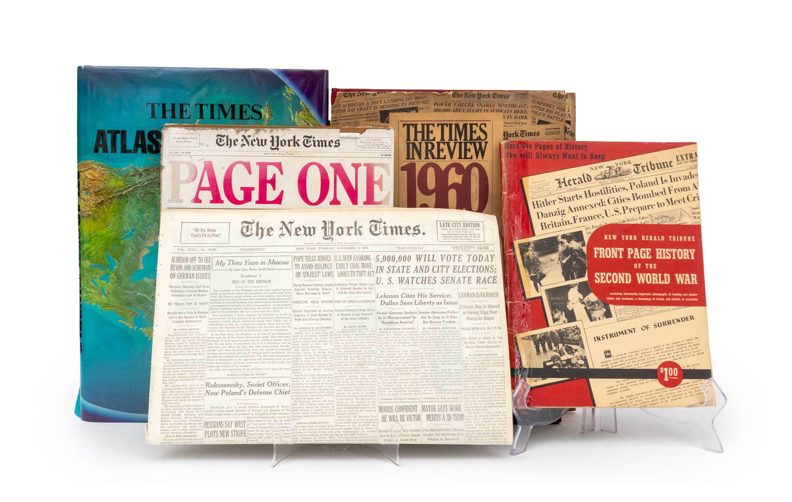 "The New York Times" Books and Newspapers, 5: Collection of Five "The New York Times" Books and Newspapers, comprising: "Front Page History of the Second World War", "Page One Major Events 1920-1978 as Presented in the New York Times", "The New Y