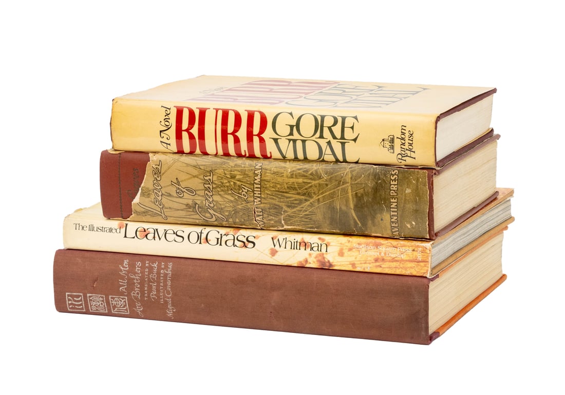 Fiction and Literature Books, 4: Collection of Four Fiction and Literature Books, comprising: "Leaves of Grass Including Sands at Seventy, First Annex, Good-by My Fancy, Second Annex, A Backward Glance O'er Travel'd Roads and Portrai