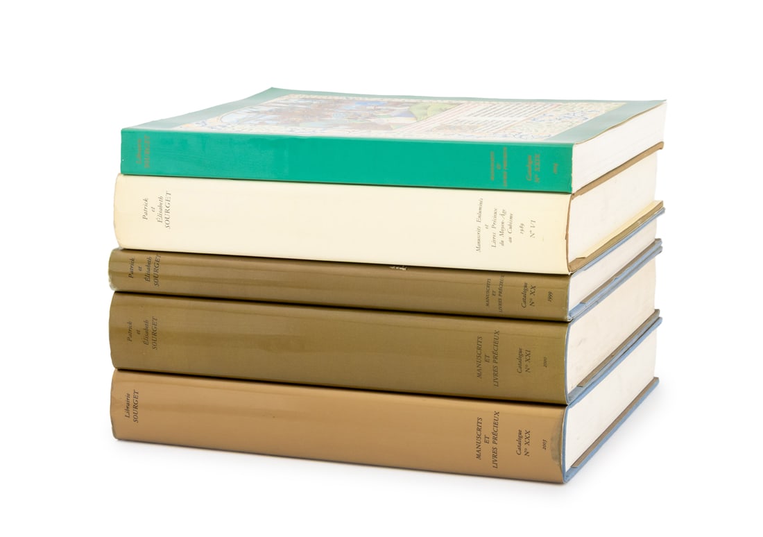 "Patrick et Elisabeth Sourget" Catalogs, 5: Collection of Five "Patrick et Elisabeth Sourget' Catalogues, comprising: "no. VI Duy Moyen Age Au Cubisme", 1989, "no. XXX", 1999", "no. XXI Maniscrits Enlumines et Livres Preciex", 2000, "no. XXX