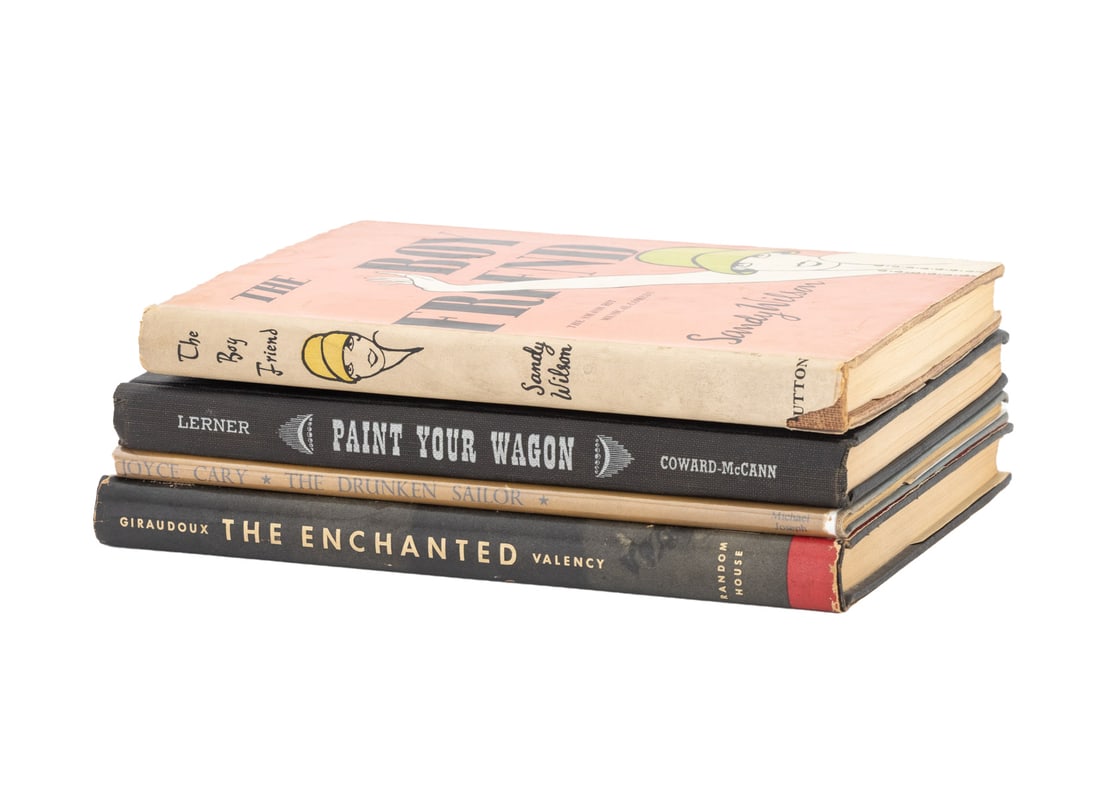 Books on Plays and the Performing Arts, 4: Collection of Four Books on Plays and the Performing Arts, comprising: "The Boyfriend", Wilson, Sandy, "The Enchanted", Giraudoux, Jean, "Paint Your Wagon", Barton, James, "The Drunken Sailor", Cary,