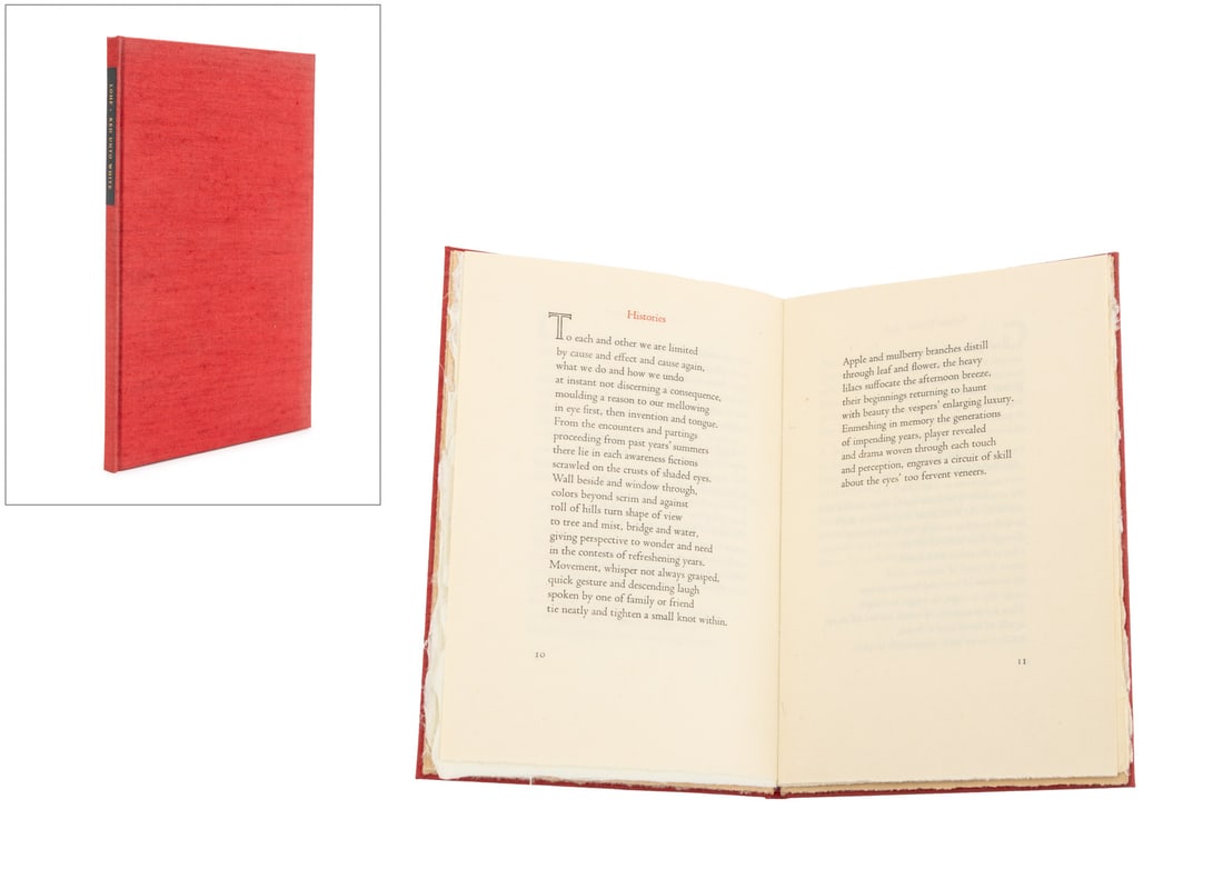 Kenneth A. Lohf "Red Unto White", 1999: Lohf, Kenneth A., "Red Unto White", New York: Kelly-Winterton Press, 1999, one of 100 copies. 9" L x 6.25" W x 0.25" D. Provenance: From the Estate of Martin W. Hutner. Keywords: Limited Edition Books