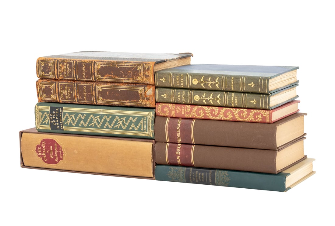 Fiction and Literature Books, 10: Collection of Ten Fiction and Literature Books, comprising: "Northanger Abbey", Austen, Jane, "Persuasion", Austen, Jane, "Home-Folks", Riley, James Whitcomb, "The Confession of an English Opium Eater