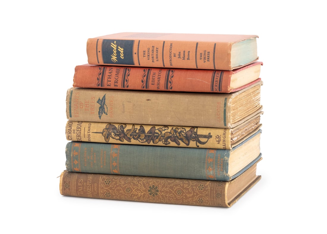 Fiction and Literature Books, 6: Collection Six Fiction and Literature Books, comprising: "Tenants of the Trees", Hawkes, Clarence, "Cyrano de Bergerac", Rostand, Edmond, "Tales from Shakespeare", Lamb, Charles and Mary, "The Portabl