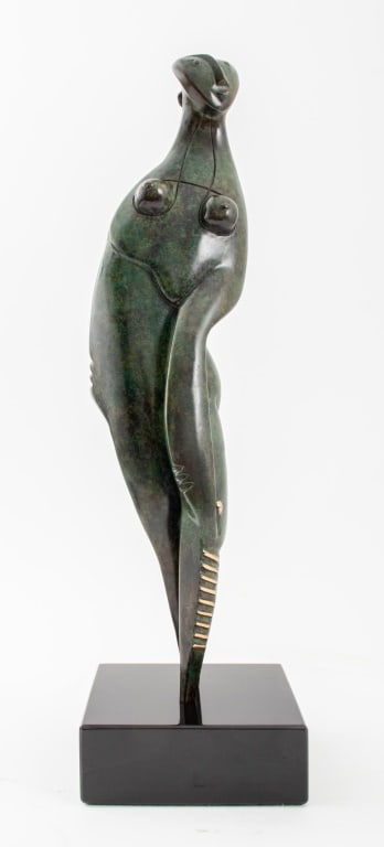 Ronald K. Parker "Life" Bronze Sculpture, 1999: Ronald K. Parker (American, b. 1939) "Life" Verdigris Patinated Bronze Sculpture, 1999, signed "Parker" and marked "c 99 38/99" to leg. 18" H x 5.25" W x 5.25" D. Provenance: From a New York City Coll