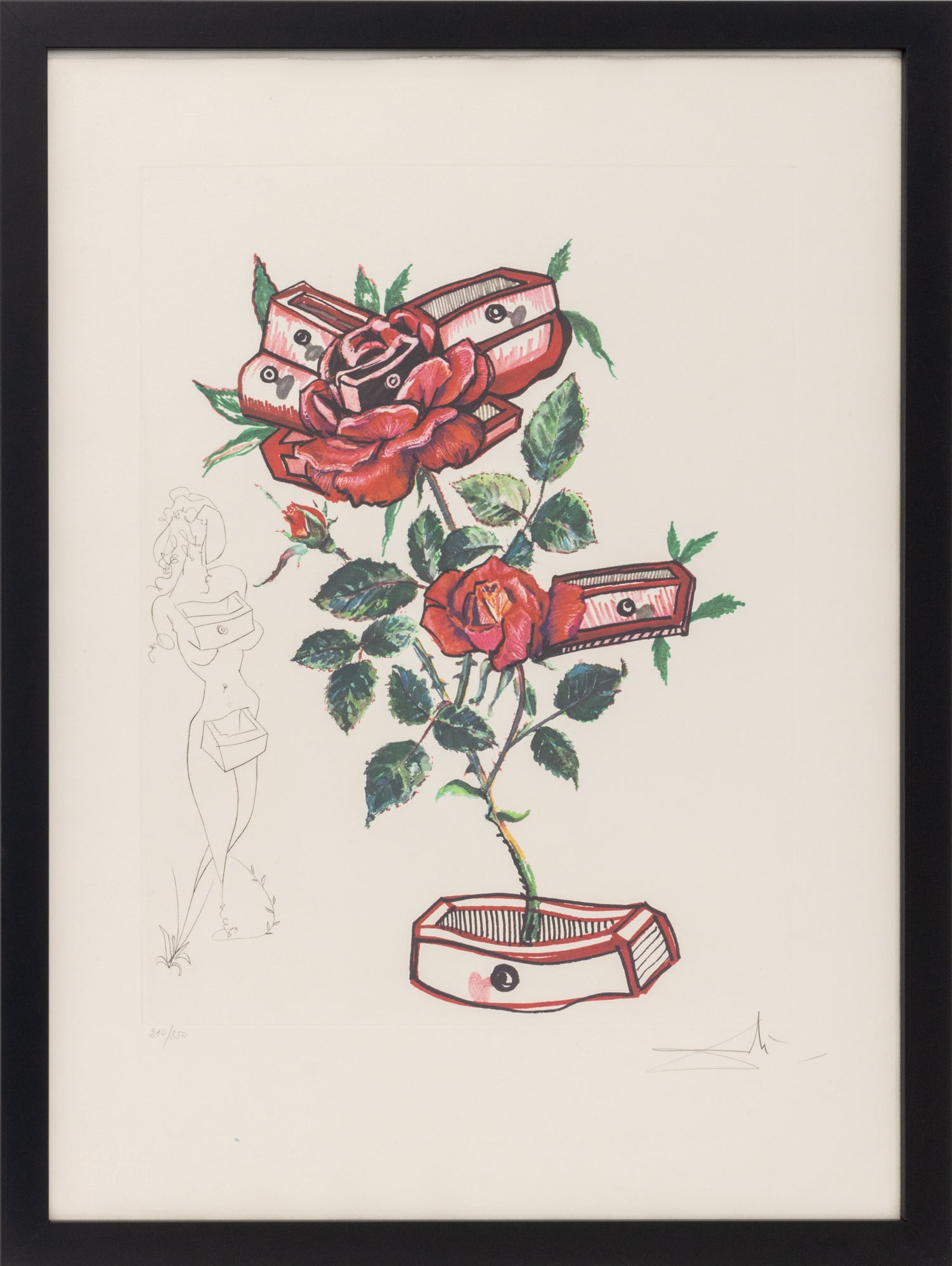 Salvador Dali "Rose (Drawers)" Etching, 1972: Salvador Dali (Spanish, 1904-1989), "Rosa e Morte Floriscens" [Rose and Death Blooming], Etching and Heliogravure in Colors on Arches Paper, 1972, from the "Florals (Surrealist Flowers)" suite, signed