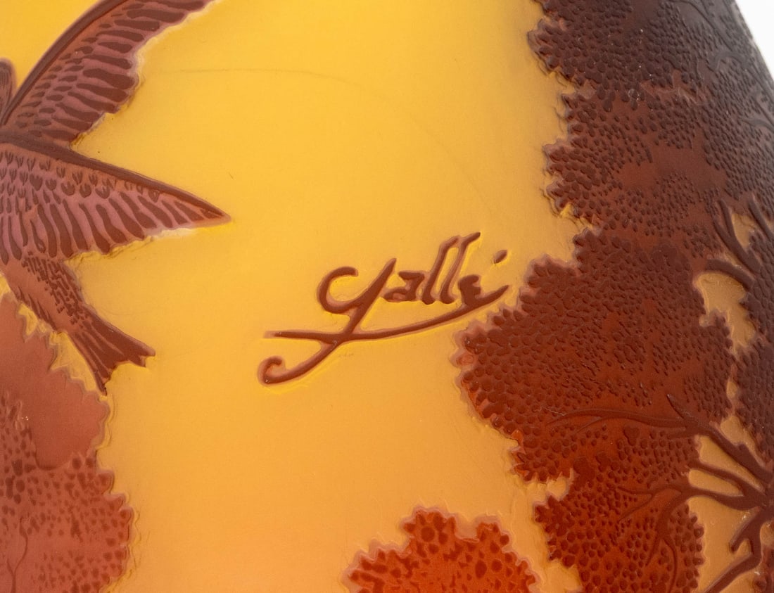 Signed Galle Cameo Glass Vase - 7