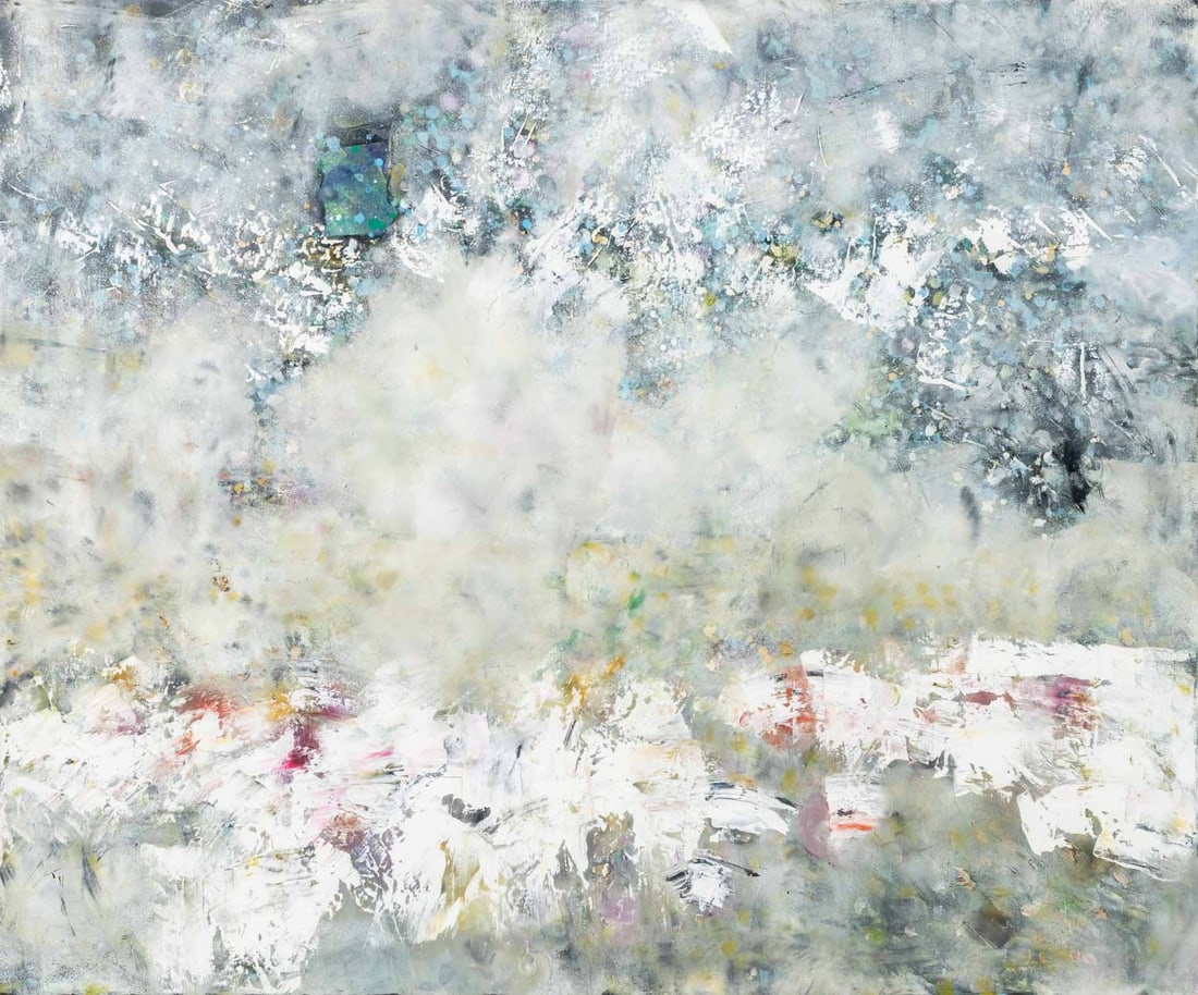 Salar Majeed Untitled Oil on Canvas, 2016: Salar Majeed (Iraqi, XX-XXI), Untitled (Abstract Composition), Oil on Canvas, 2016, signed and dated verso, unframed. 39.5" H x 47.25" W x 0.75" D. Provenance: From a Sutton Place, New York City