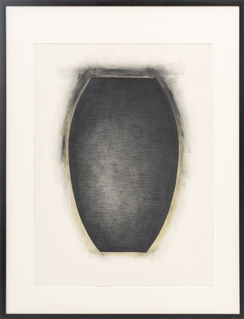 Joseph L. Gardella Vase Study Mixed Media: Joseph Lawrence Gardella (American, XX-XXI), Untitled (Vase Study), Graphite and Charcoal on Paper, unsigned, estate stamp to reverse, black frame. Image: 30" H x 22" W; frame: 39.5" H x 30.5" W x 1"
