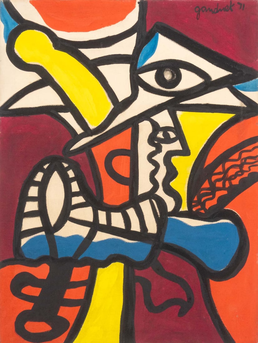 Walter Gaudnek Abstract Faces Oil on Canvas, 1971: Walter Gaudnek (Czech, 1931-2022), Untitled (Abstract Faces), Oil on Canvas, 1971, signed and dated upper right, unframed. 40.25" H x 30" W x 0.75" D. Provenance: From a Scarsdale, New York Estate. Ke
