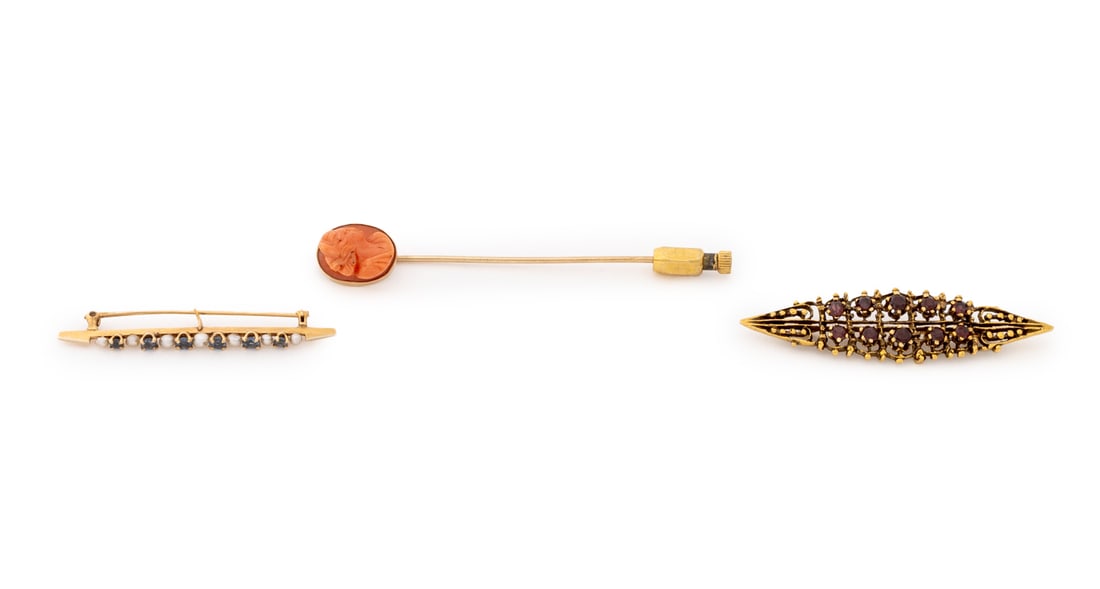 Red Coral, Pearl, and Gemstone Pins, 3 (1 of 12)