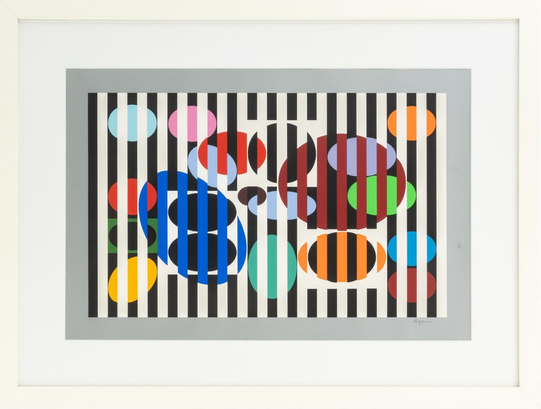 Yaacov Agam "One and Another Deluxe V", 1977: Yaacov Agam (Israeli, b. 1928), "One and Another Deluxe V", Screenprint in Colors, 1977, signed in pencil lower right, marked "H.C." for Hors de Commerce and numbered edition "3/5" lower left, white