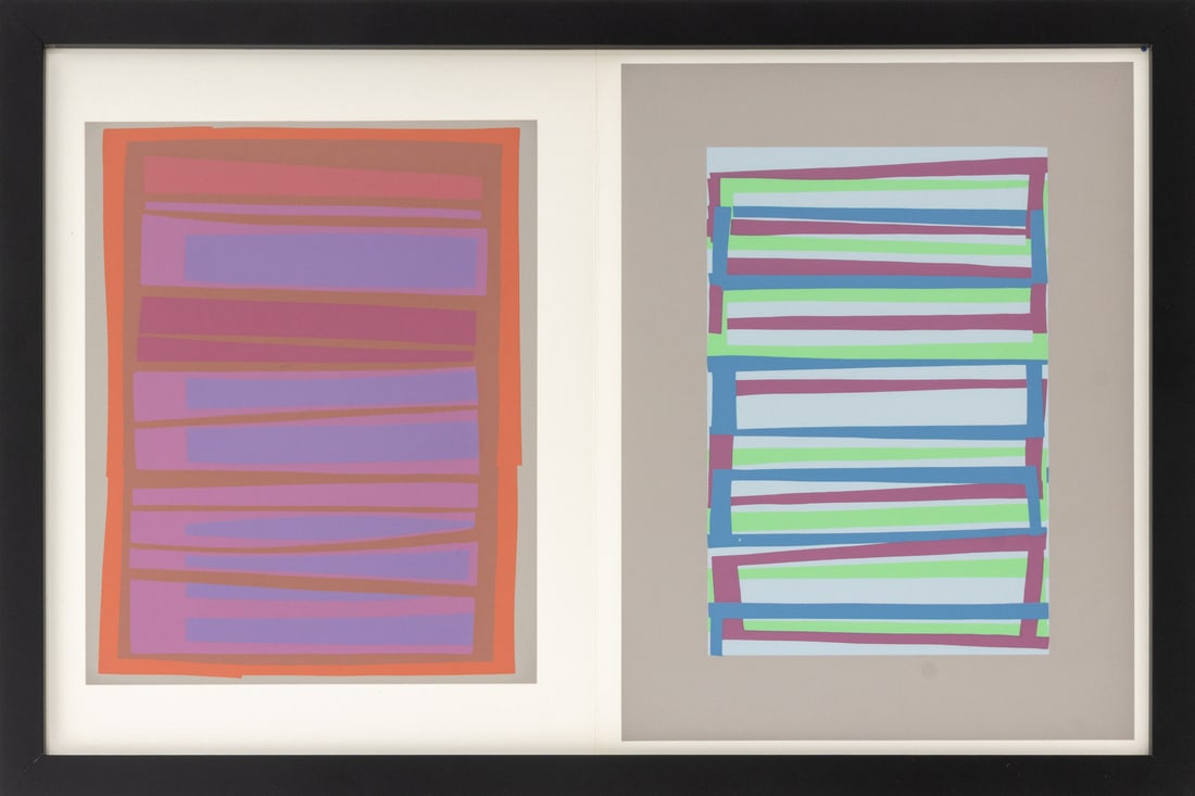 Josef Albers "Interaction of Color Plate XVIII-9": Josef Albers (German/American, 1888-1976), "The Interaction of Color Plate XVIII-9", Screenprint in Colors on Paper, 1973, published Josef Keller Verlag Starnberg, black frame. Image: 12.5" H x 19.5"