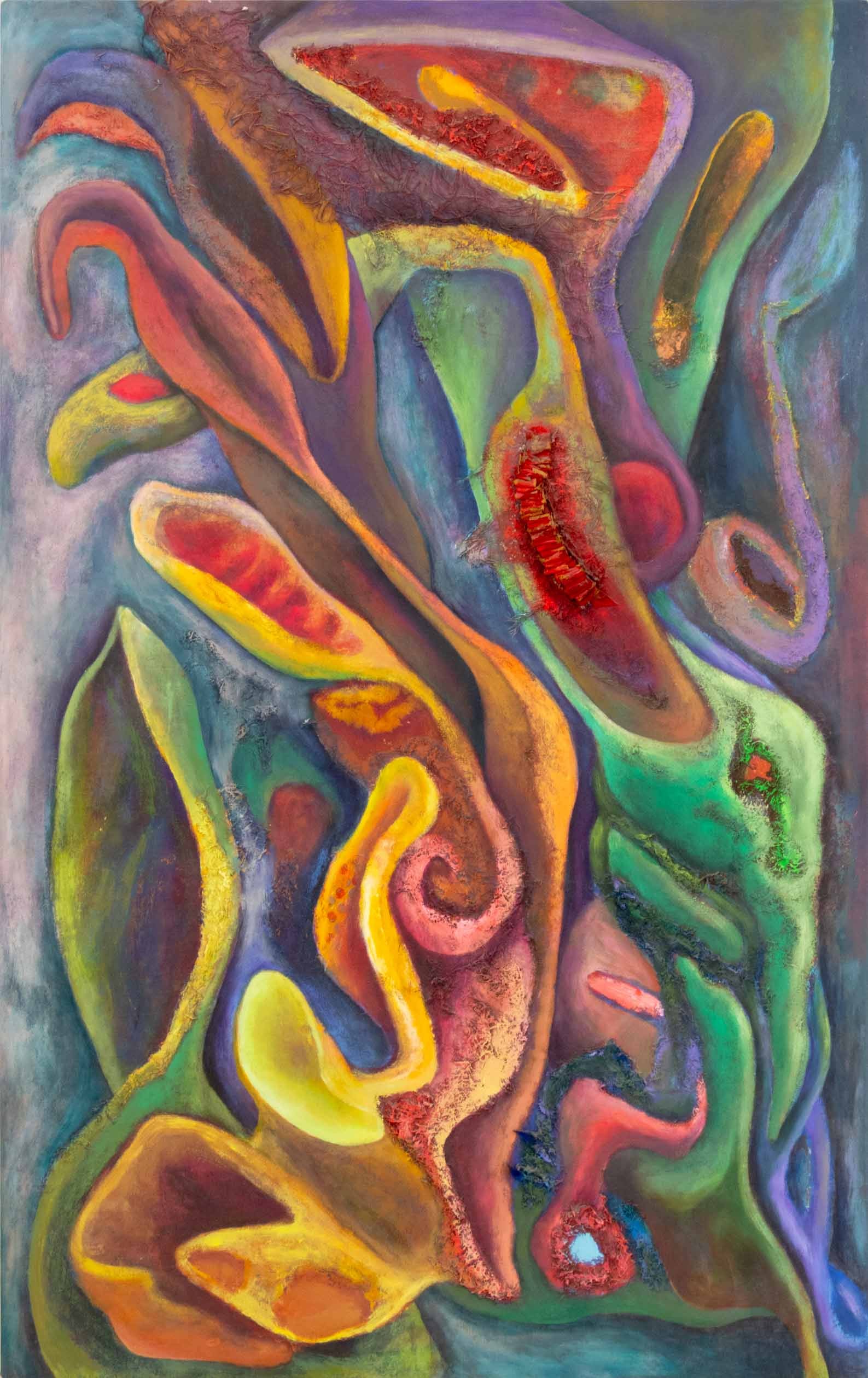 Lu D Huang "Mirage" Mixed Media on Canvas: Lu D Huang (Chinese/American, XX-XXI), "Mirage", Mixed Media on Canvas, titled verso, unframed. 77.75" H x 48.5" W x 1.5" D. Provenance: A New York City Collection. Keywords: Paintings, Works on