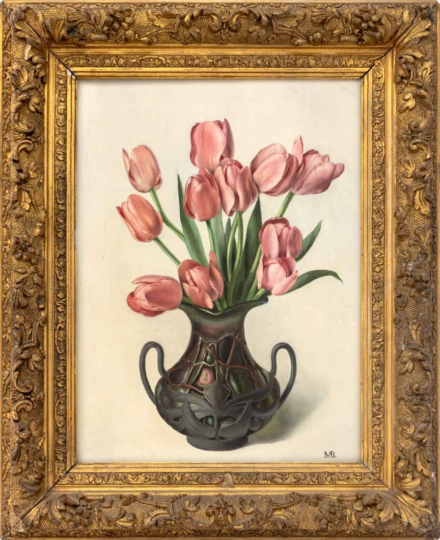 Tulips in a Loetz Vase Oil on Canvas, 20th C. (1 of 8)