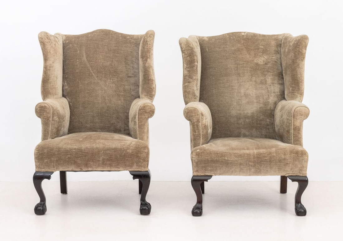 George III Style Upholstered Wingback Armchairs, 2 - 2